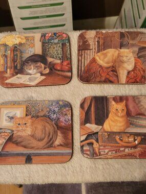 Set of 4 Jason Coasters CATS KINGDOM Cork Backed - CAT KITTEN PAINTINGS GUC